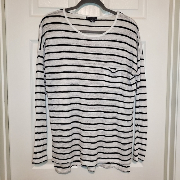 Vince Black and White Striped Linen Top Sz M - Picture 1 of 9